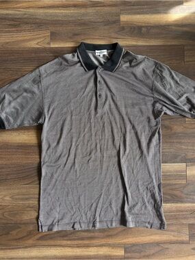 Giorgio Danieli Men’s Black Polo with Subtle Gray Micro-Pattern Made in Italy